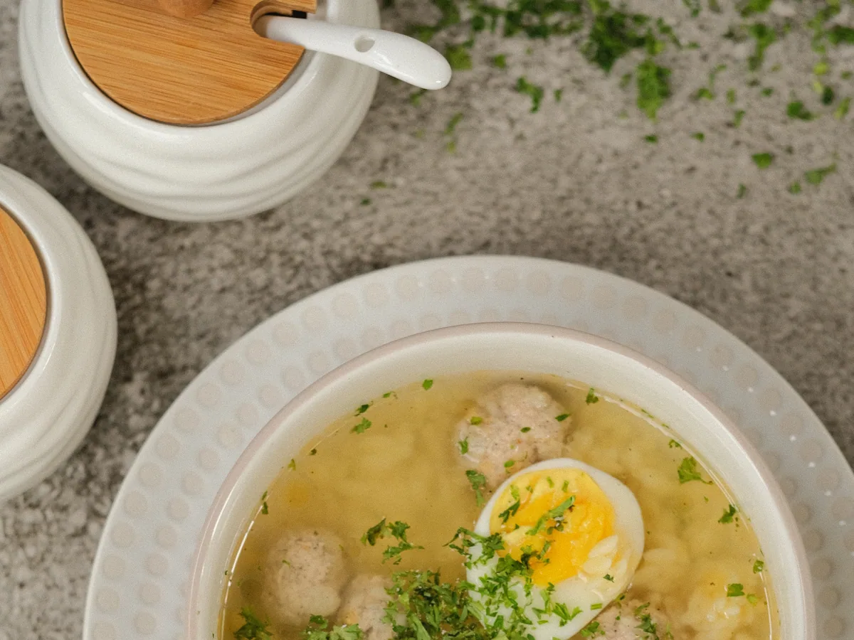 Chicken Soup with Meatballs & Orzo