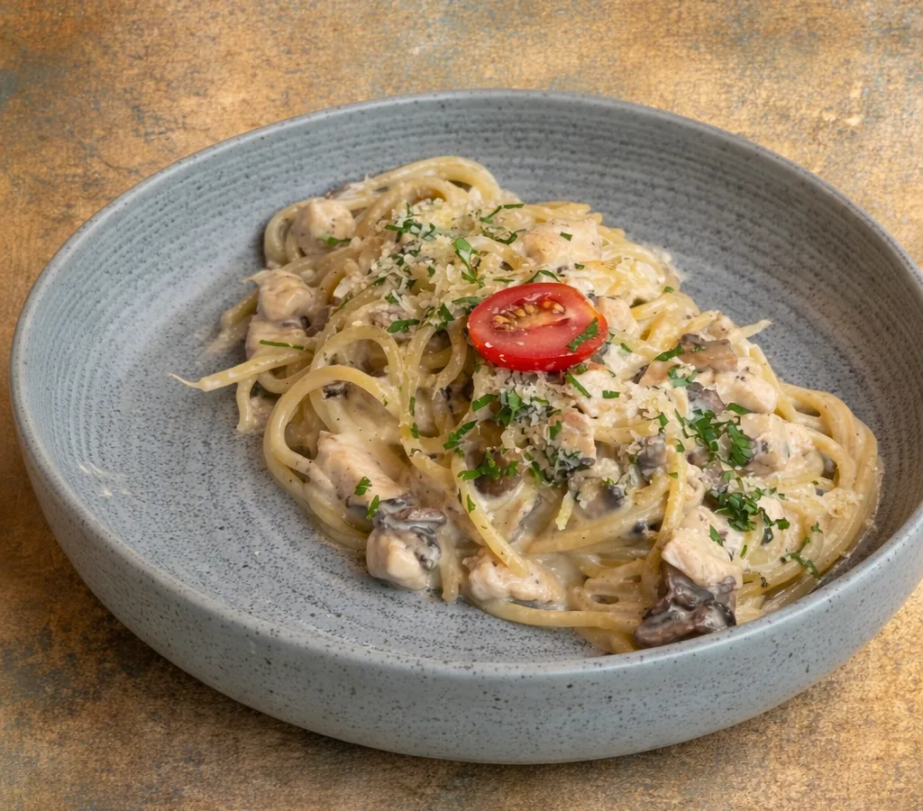Spaghetti with Chicken & Mushrooms